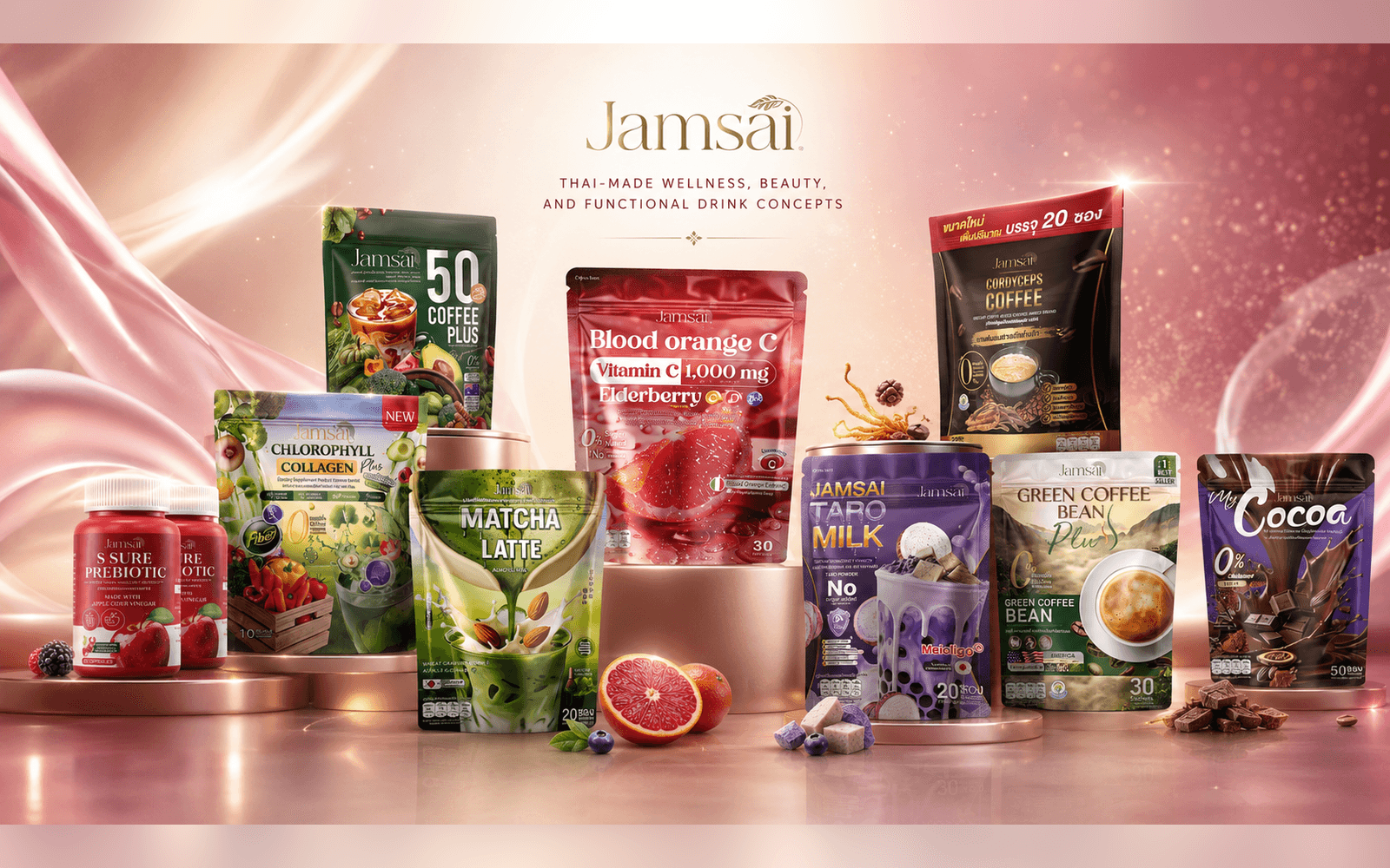 Jamsai wellness and functional drink brand catalog cover