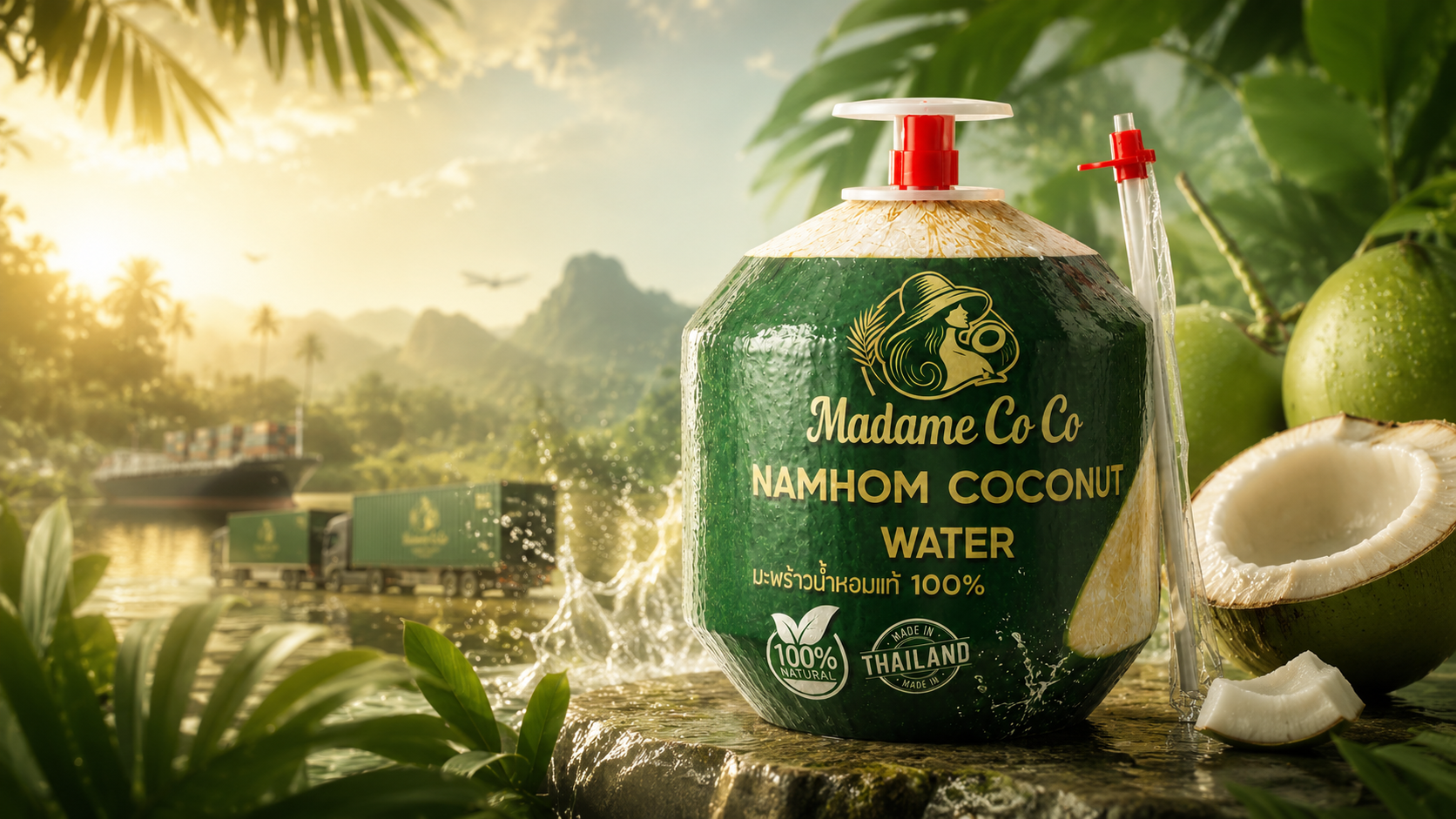 Madame CoCo Namhom coconut water tropical hero presentation