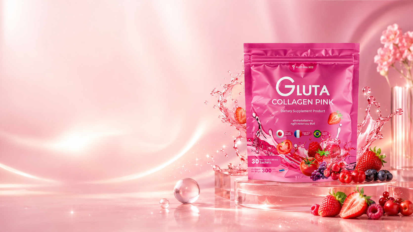 Flutura Bee Gluta Collagen Pink beauty wellness hero presentation